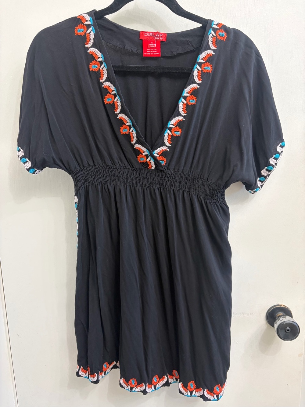 Black Embroidered V-Neck Women’s Top